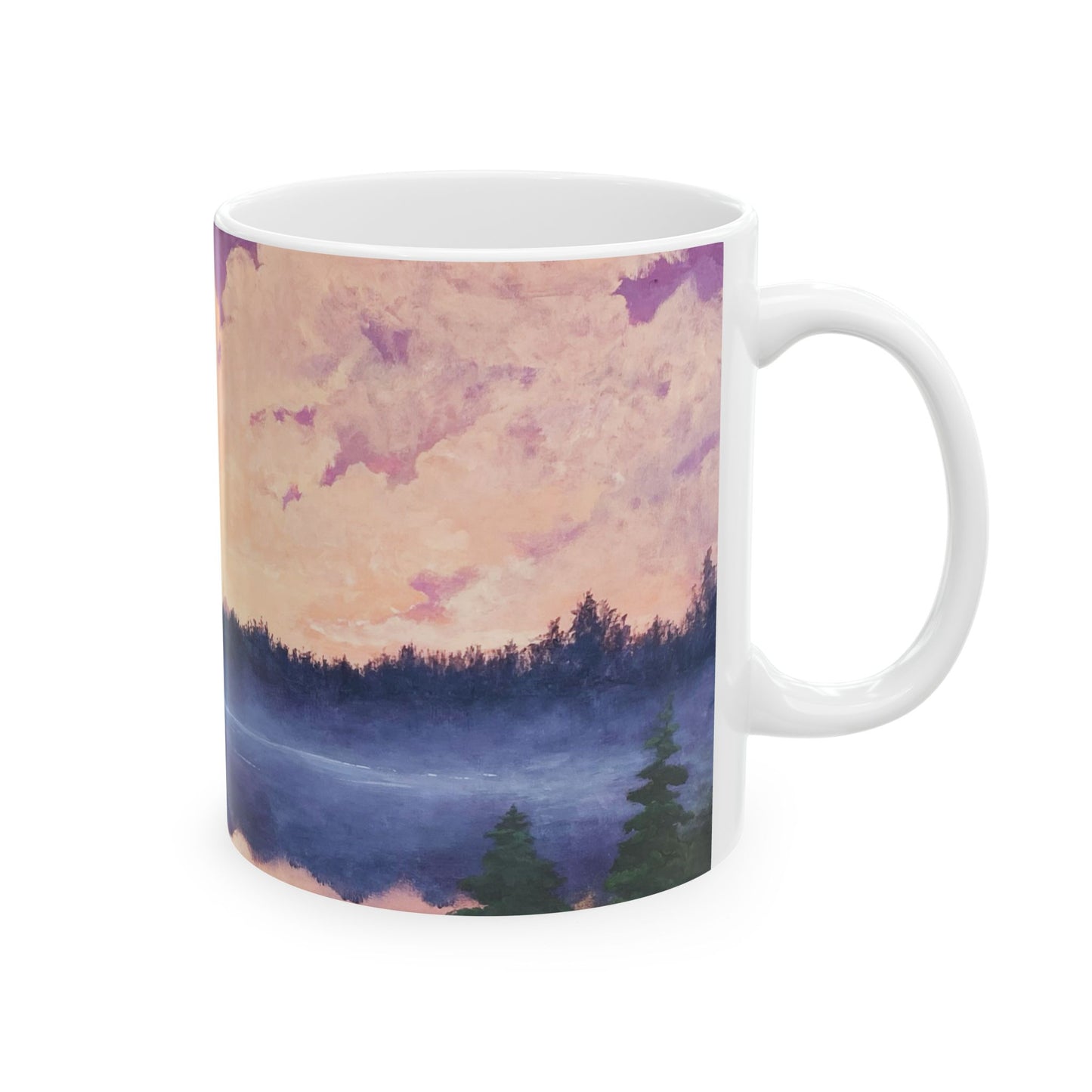 Embracing Mt. Rainier Ceramic Mug - Purple Mountain & Coral Sunset - Perfect for Nature Lovers & Gift Ideas