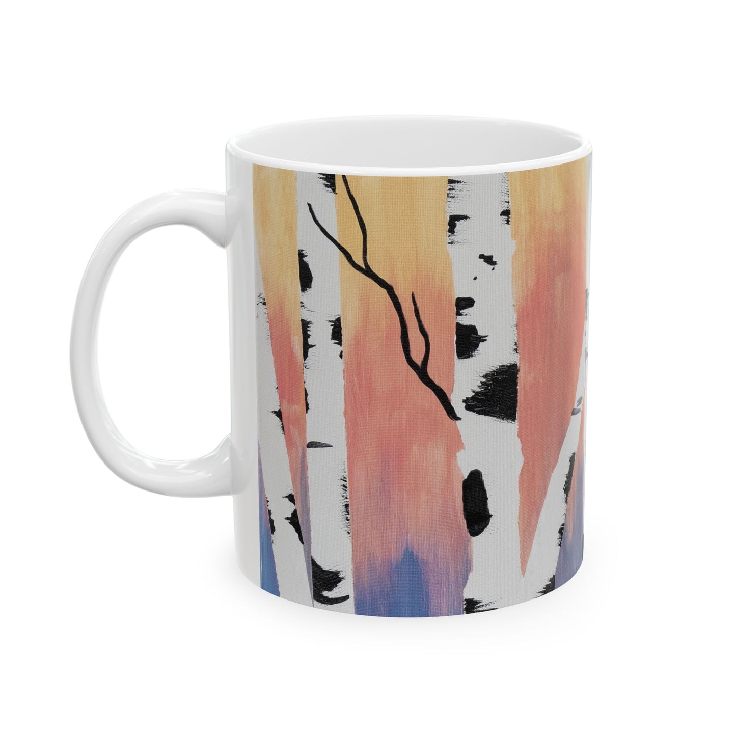 Vibrant Birch Ceramic Mug - Yellow Coral Blue Sky with Birch Trees - Perfect for Nature Lovers & Gift Ideas