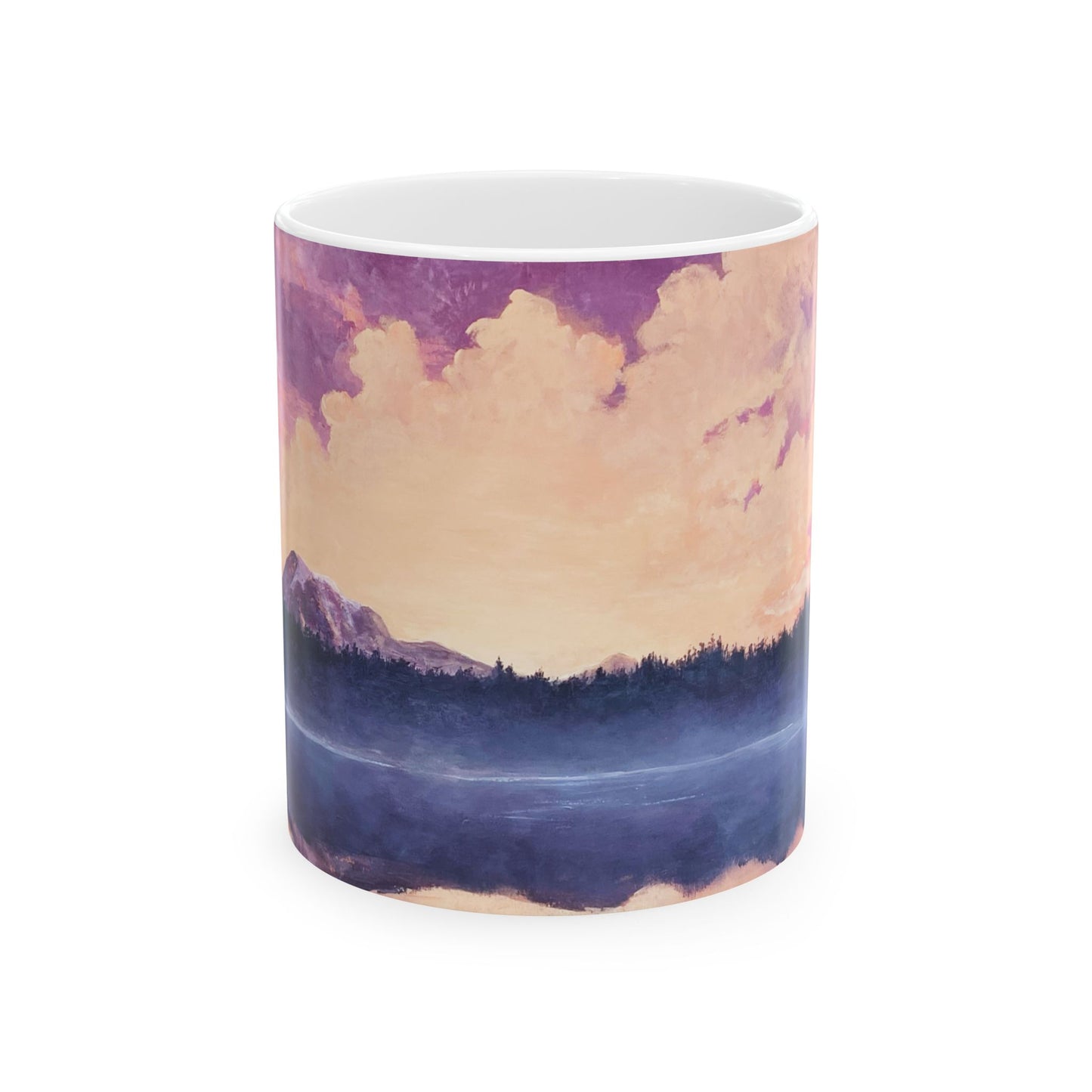Embracing Mt. Rainier Ceramic Mug - Purple Mountain & Coral Sunset - Perfect for Nature Lovers & Gift Ideas