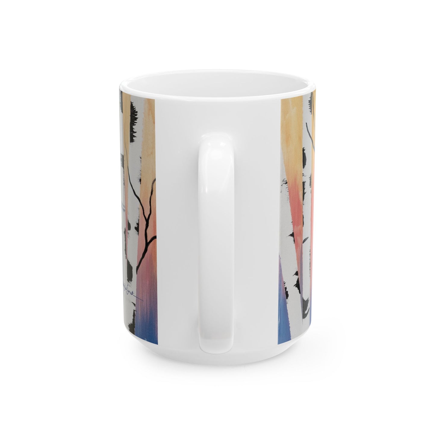 Vibrant Birch Ceramic Mug - Yellow Coral Blue Sky with Birch Trees - Perfect for Nature Lovers & Gift Ideas