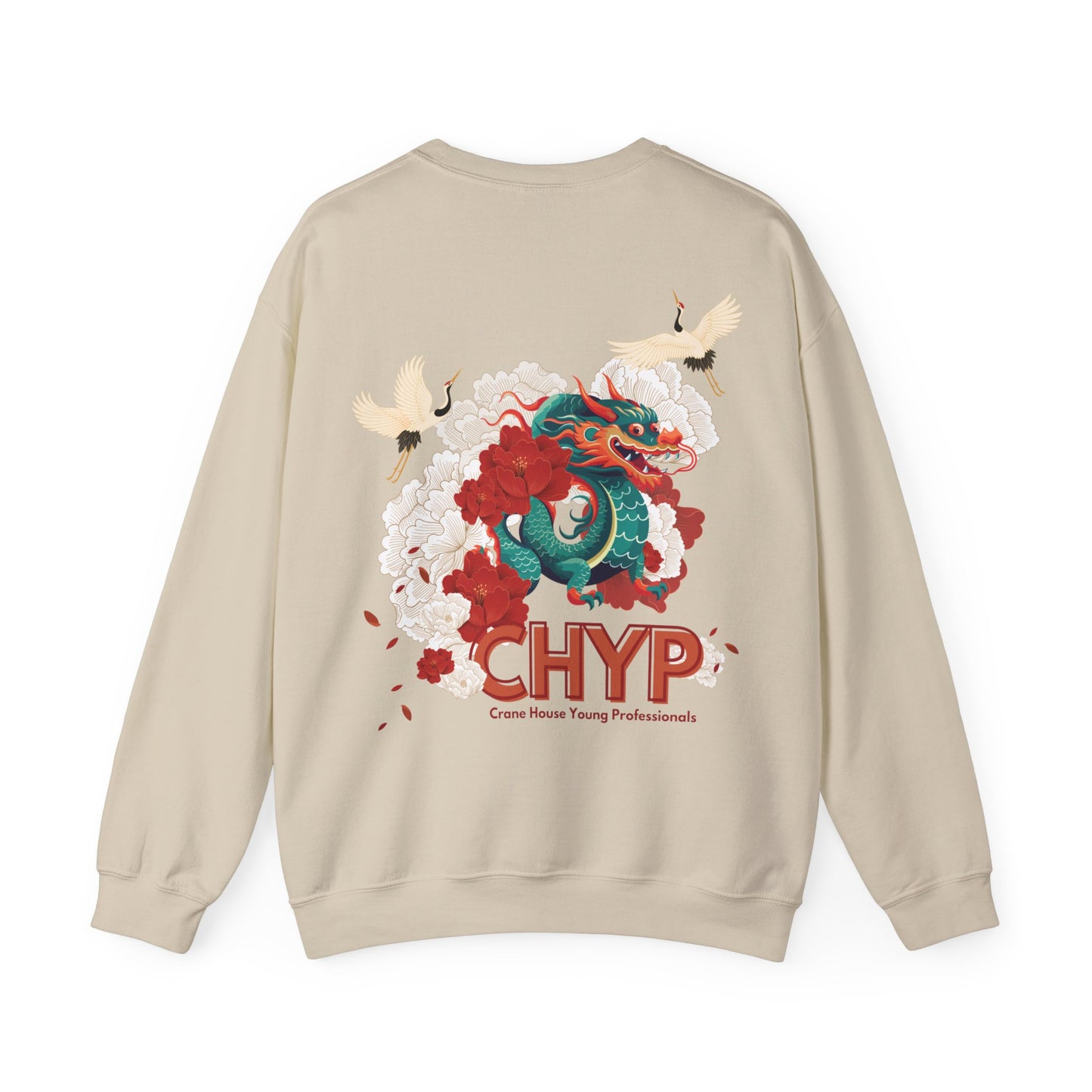Dragon and Cranes Sweatshirt - design on back, logo front