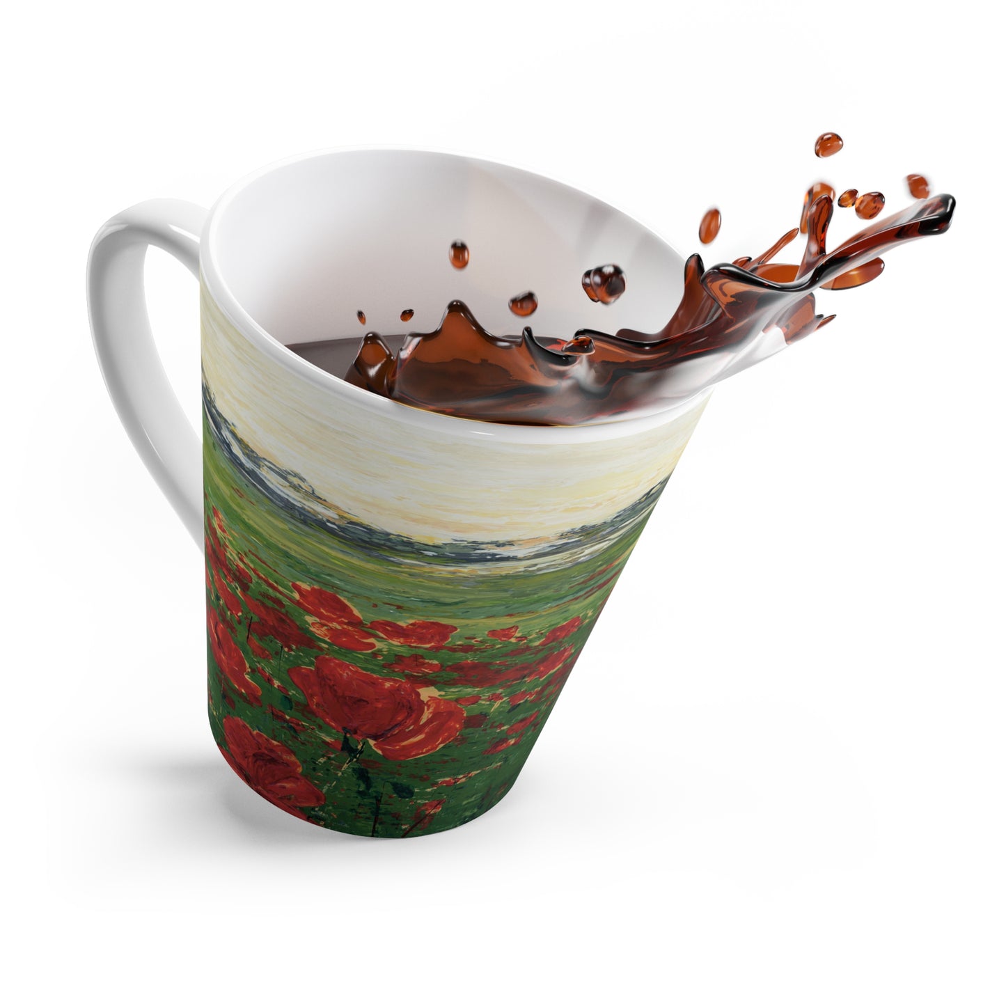 Field of Poppird Latte Mug - Floral Landscape - Perfect for Cozy Mornings and gifting on Special Occasions