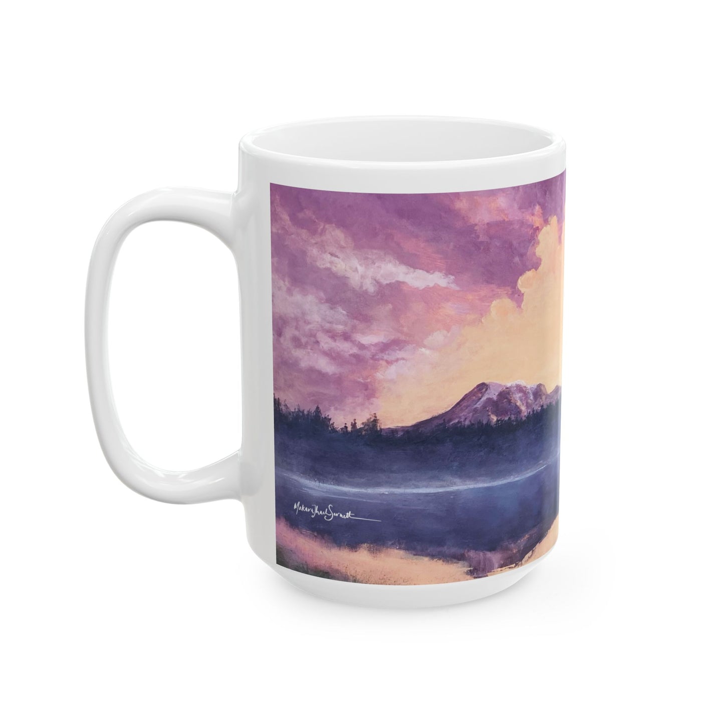 Embracing Mt. Rainier Ceramic Mug - Purple Mountain & Coral Sunset - Perfect for Nature Lovers & Gift Ideas