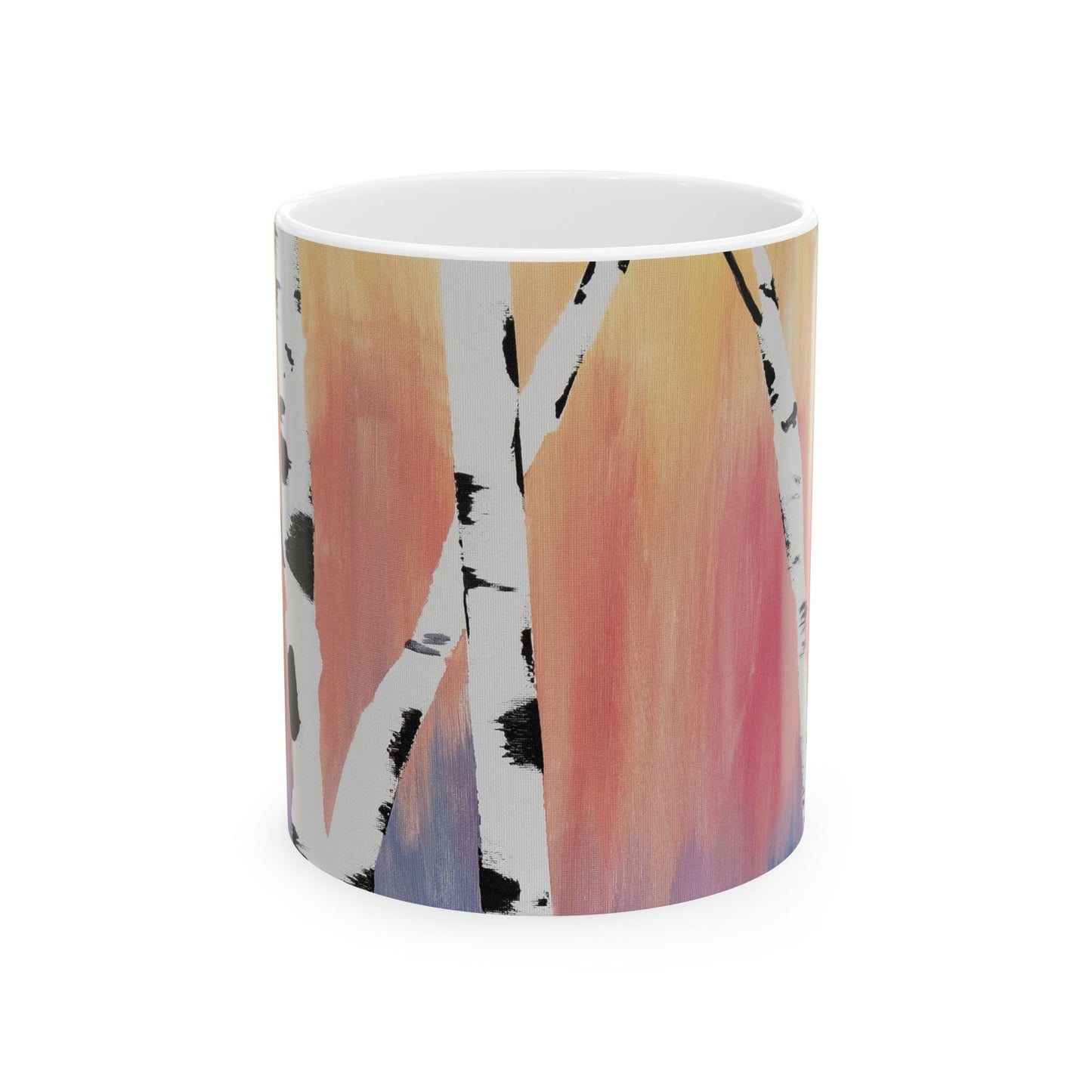 Vibrant Birch Ceramic Mug - Yellow Coral Blue Sky with Birch Trees - Perfect for Nature Lovers & Gift Ideas