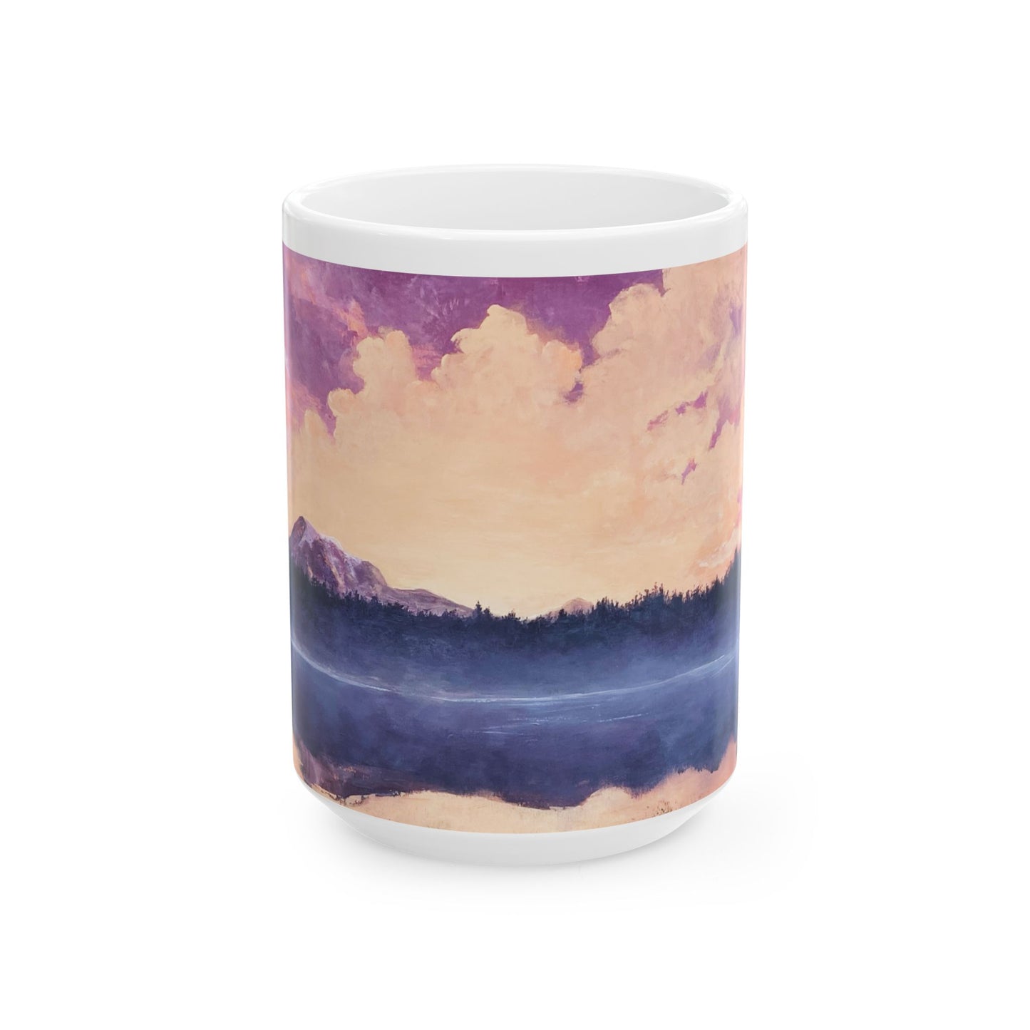 Embracing Mt. Rainier Ceramic Mug - Purple Mountain & Coral Sunset - Perfect for Nature Lovers & Gift Ideas