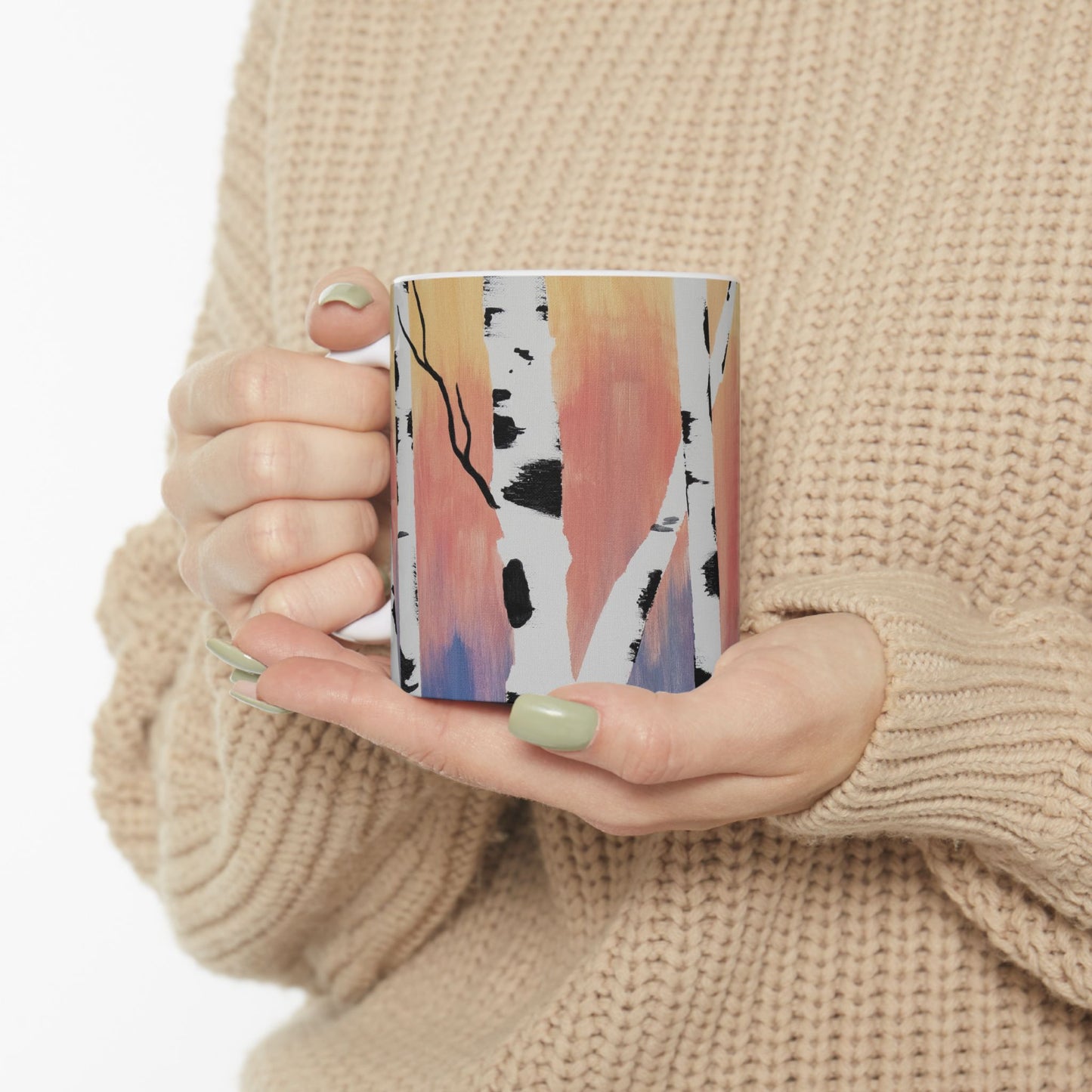 Vibrant Birch Ceramic Mug - Yellow Coral Blue Sky with Birch Trees - Perfect for Nature Lovers & Gift Ideas