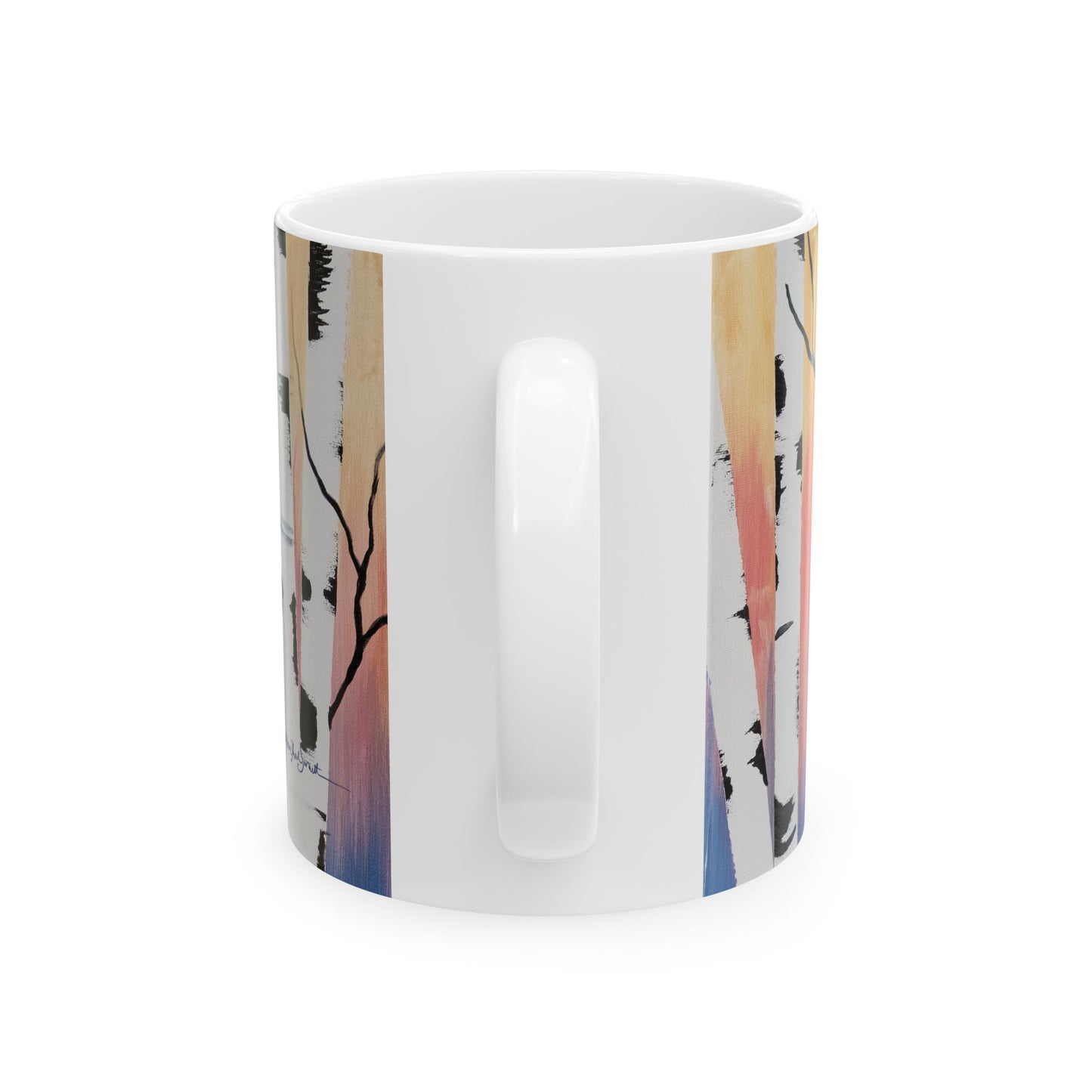 Vibrant Birch Ceramic Mug - Yellow Coral Blue Sky with Birch Trees - Perfect for Nature Lovers & Gift Ideas