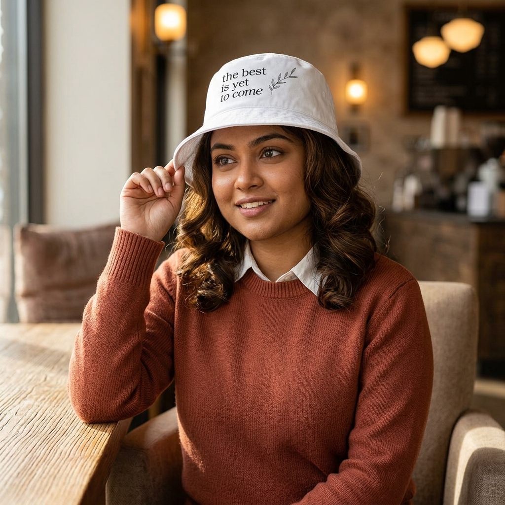Embroidered 'The Best Is Yet To Come' Bucket Hat — Inspirational Cotton Sun Hat