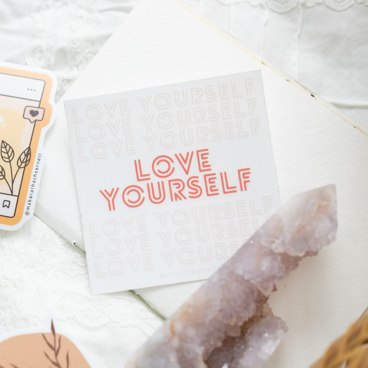 Love Yourself repeating clear sticker