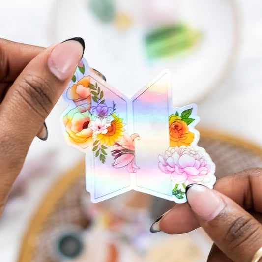 Geometric open door florals holographic sticker